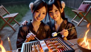 アンダリゾート伊豆高原の夜食ではマシュマロ、焼き鳥、イカ焼きなどのBBQも!